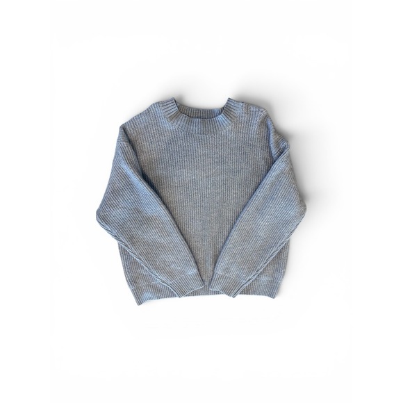 H&M Sweaters - Womens Blue Gray Ribbed Knit Wool Blend Quiet Luxury Oversized Sweater Size‎ L
